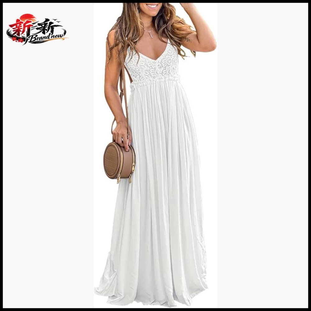 Polyester Lace Maxi Dress With V-Neck And Adjustable Straps